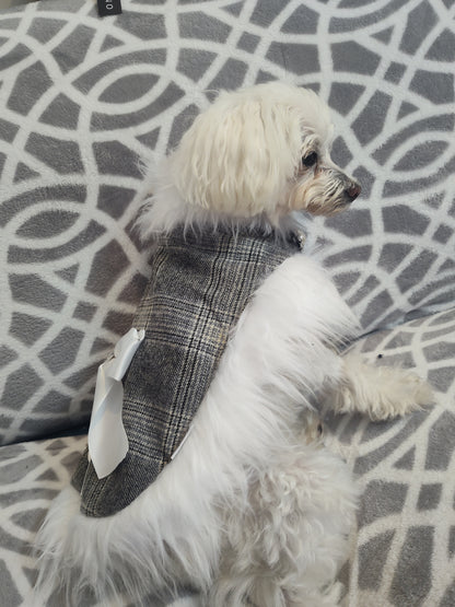 Grey plaid with white fur shawl( size small doggy)