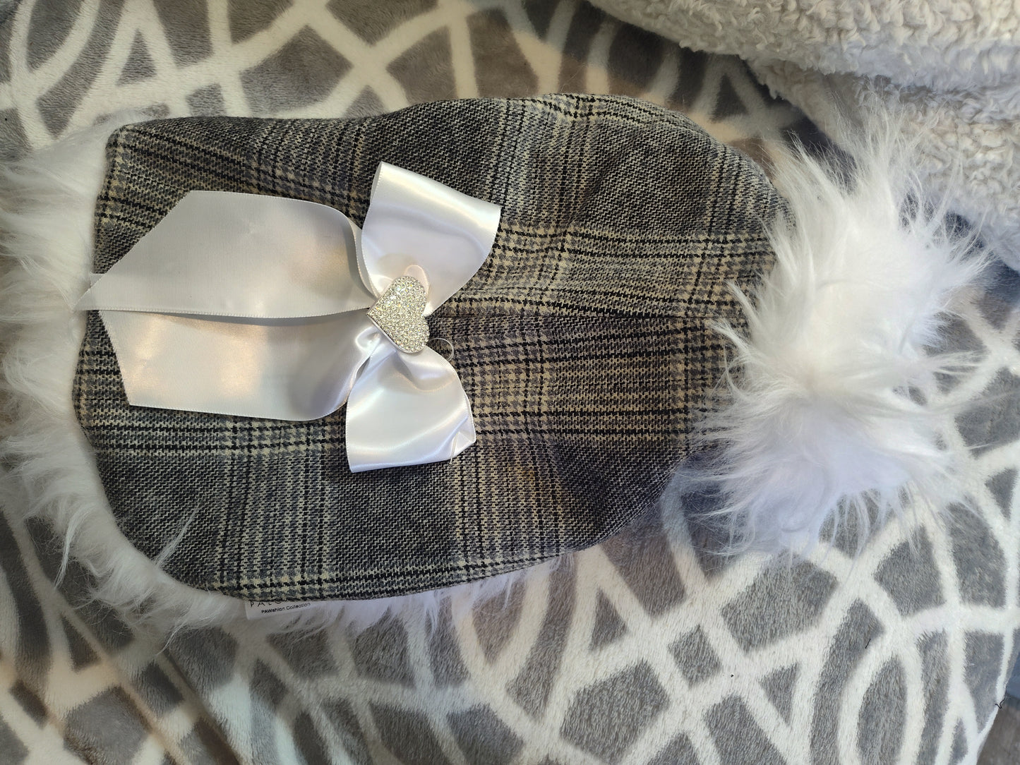 Grey plaid with white fur shawl( size small doggy)