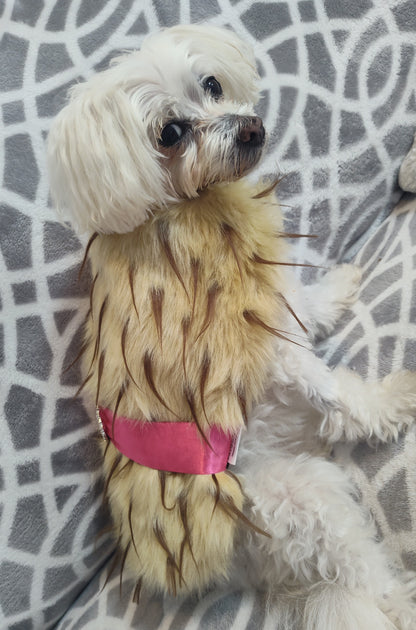 Tan Spike Fur coat/ pink satin ribbon (size Small doggy) (Copy) (Copy)