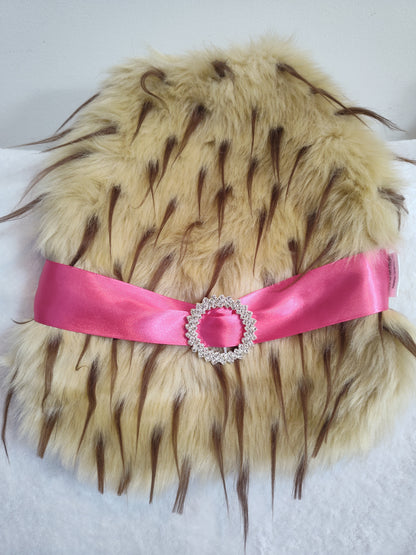 Tan Spike Fur coat/ pink satin ribbon (size Small doggy) (Copy) (Copy)